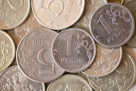 Russian money, rubles, coins close-up