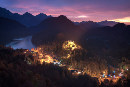 Germany. Bavaria. View of Hohenschwangau Castle and Lake Alpseeのeditorial素材