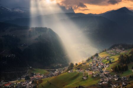 Italy. Dolomites. The light above the village of Santa Cristina Valgardenaの写真素材