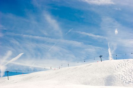 Chairlift at ski resort, French Alpsの写真素材