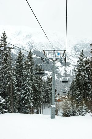 Chairlift intermediate tower at Meribel ski resort, Franceの写真素材
