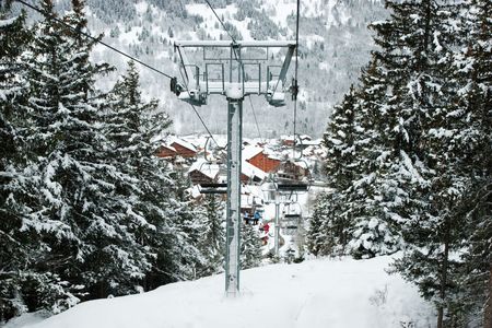 Chairlift intermediate tower at Meribel ski resort, Franceの写真素材