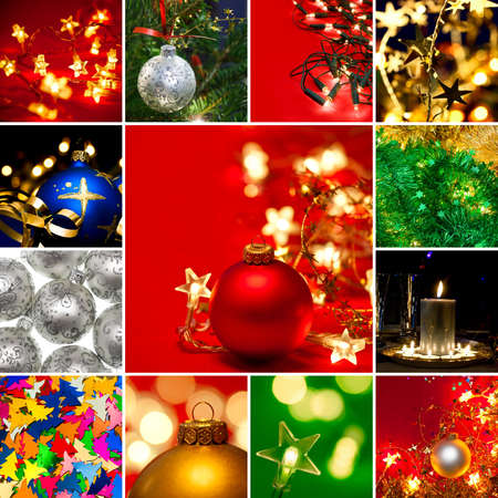 Various Christmas baubles tinsel and lights collectionの写真素材