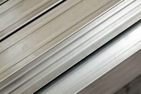 Close up of galvanized metal studs used in light-frame constructionの写真素材