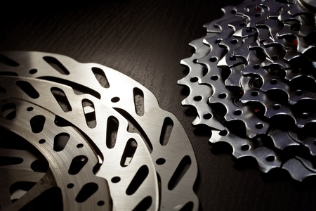 Mountain bike disk rotors and rear cassetteの写真素材