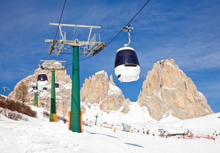 Monocable gondola lift at Val Di Fassa ski resort in Italyのeditorial素材