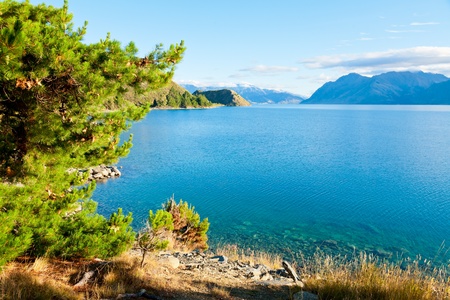 Morning on Lake Hawea in the South Island of New Zealandの写真素材