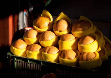 Freshly harvested Asian pears at a market in Taiwanの写真素材