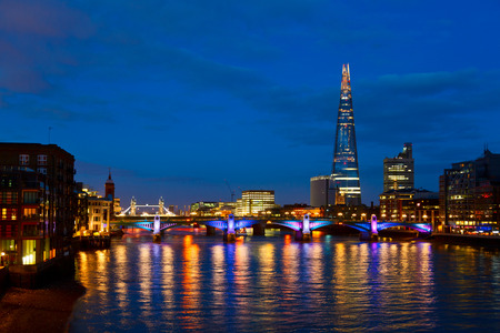 London cityscape with Southwark Bridge and The Shard skyscraperのeditorial素材