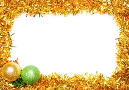 Christmas baubles with lights and tinsel frame on ÑÑÑÐµÑ backgroundの写真素材