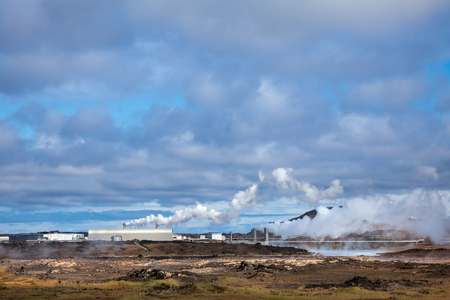 Geothermal Reykjanes Power Station in Reykjanes Peninsula at the southwestern tip of Icelandの写真素材