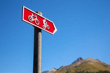 Directional sign on a cycle route in Switzerlandの写真素材