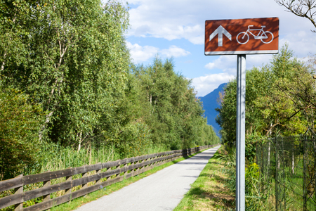 Directional sign on a cycle route in Italyの写真素材