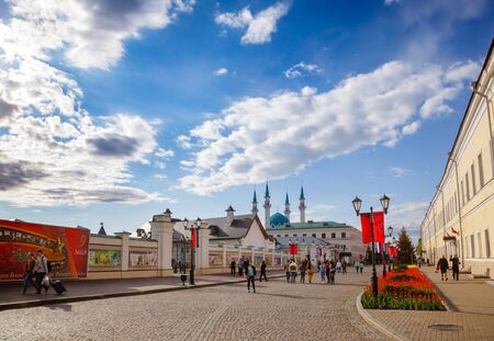 KAZAN, TATARSTAN, RUSSIA - MAY, 8 2016: Visitors walking along the main street of the Kazan Kremlin on a sunny spring day. Kazan Kremlin is a UNESCO World Heritage Site and  historic citadel of Tatarstan in Russiaのeditorial素材