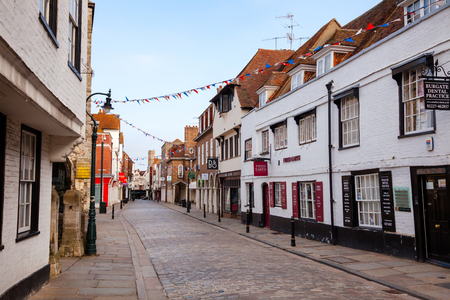 CANTERBURY, UK - JUN 1, 2013: Empty street at Old Town in the morning. Canterbury is a historic English cathedral city and UNESCO World Heritage Siteのeditorial素材