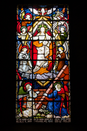 DOVER, UK - JUN 2, 2013: Stained glass window of Garrison Church at medieval Dover Castleのeditorial素材