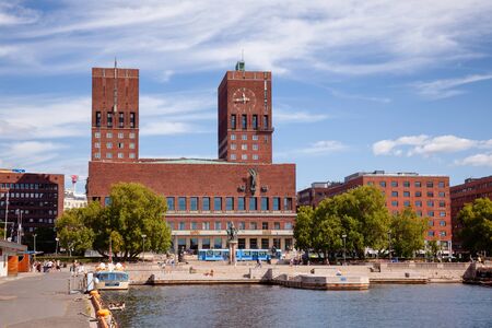 OSLO, NORWAY - JULY 23, 2018: Radhusbrugge pier at the City Hall Square on a summer day