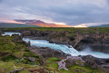Skjálfandafljót river near Goðafoss (waterfall of the gods) waterfall at the beginning of the Sprengisandur highland road, Northeastern Iceland, Scandinaviaの写真素材