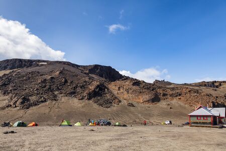 Dreki, Iceland - July 29, 2015:  Travellers at camping site near Askja volcano, a popular travel...