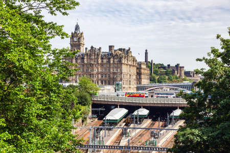 Edinburgh, UK - Aug 9, 2012: Waverley Train Station as seen from the Mound
