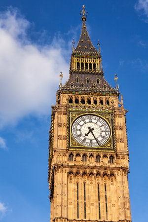 Upper part of Elizabeth Tower or Big Ben clock tower, Westminster Palace, City of Westminster,...