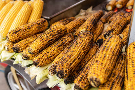 Misir, a popular street food for sale on a vendor track at Istanbul, Turkey. Misir is a freshly...