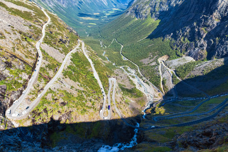 Trollstigen (Trolls Path) serpentine road in Rauma Municipality, More og Romsdal county, Norway,...