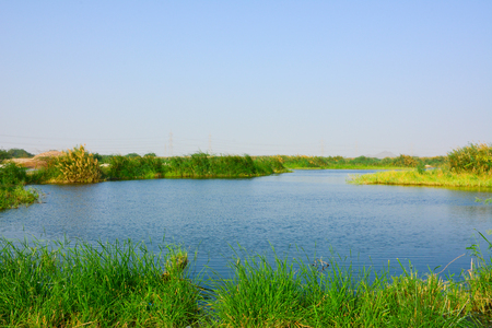 Beautiful green valley lakeの写真素材