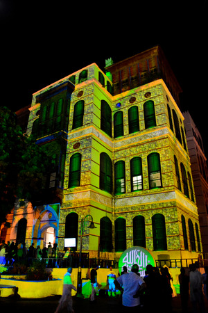 historic Jeddah festival laser show in unesco world heritage historical village Jeddah, Saudi arabiaのeditorial素材