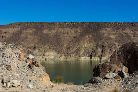 View of Wadi Murwani dam, Located in Al Khulais, Saudi arabiaの写真素材