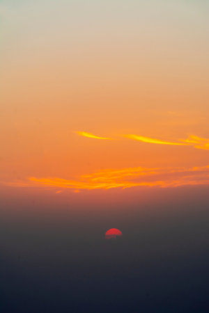 Beautiful mountain sunset with dramatic clouds, Located in Taif, Saudi arabiaの写真素材