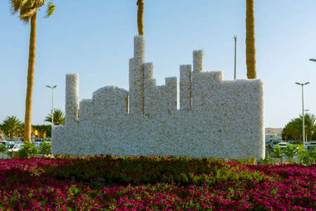 Flower carpet in Yanbu flower show, The Yanbu Flower Festival is one of the biggest festivals in Saudi Arabia. In the 2017 edition of it they managed to make the largest carpet of flowers/plantsのeditorial素材