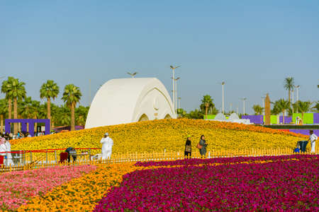 Flower carpet in Yanbu flower show, The Yanbu Flower Festival is one of the biggest festivals in Saudi Arabia. In the 2017 edition of it they managed to make the largest carpet of flowers/plantsのeditorial素材