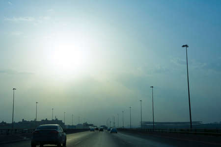 Beautiful scene in Jeddah - Makkah express highway with car silhouetteの写真素材