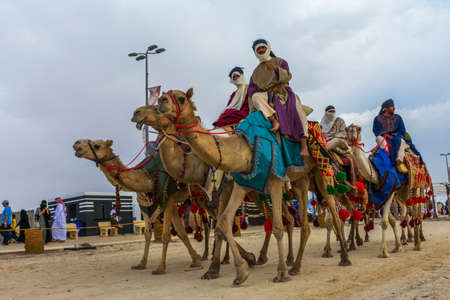 Camels march in Souk okaz historical festival in Taif, Saudi arabia (29-06-2018). The Souk Okaz festival in Taif is the re-birth of an ancient Arabian market dating back to Pre-Islamic times.のeditorial素材