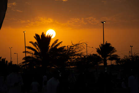 Beautiful mountain sunset with dramatic clouds, Located in Taif, Saudi arabiaの写真素材