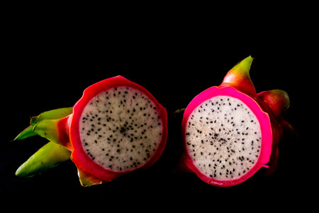 Dragon fruit, isolated with black backgroundの写真素材