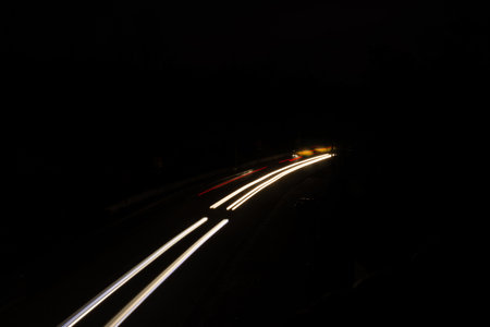 Traffic light trials night photographyの写真素材