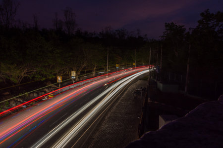 Traffic light trials night photographyの写真素材