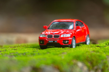 Red toy car close upの写真素材