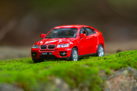 Red toy car close upの写真素材
