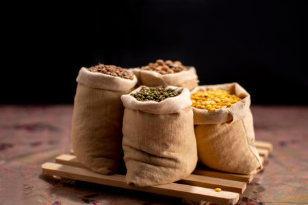 Mung bean, Moth bean, Horse gram and Dal close up shots