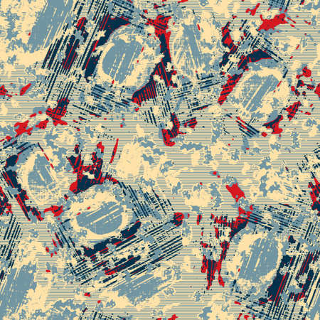 Fun yellow blue red abstract seamless texture. Modern retro swim wear fashion all over print. Coastal living cushion cover design or beach cottage fabric background. High quality jpg batik swatch.の写真素材