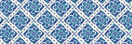 Aegean teal floral border strip linen texture background. Summer coastal living style home decor...