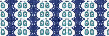 Aegean teal geometric border strip linen texture background. Summer coastal living style home decor...