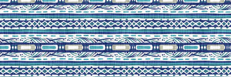 Aegean teal geometric border strip linen texture background. Summer coastal living style home decor...