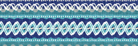 Aegean teal geometric border strip linen texture background. Summer coastal living style home decor...
