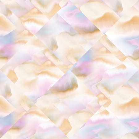 Optical glitch tie dye geometric texture background. Seamless liquid flow effect material. Modern wavy wet wash variegated fluid blend pattern.の写真素材