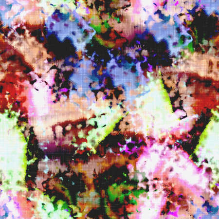 Messy summer tie dye batik beach wear pattern. Seamless colorful stain space dyed effect fashion. Washed out soft furnishing background.の写真素材