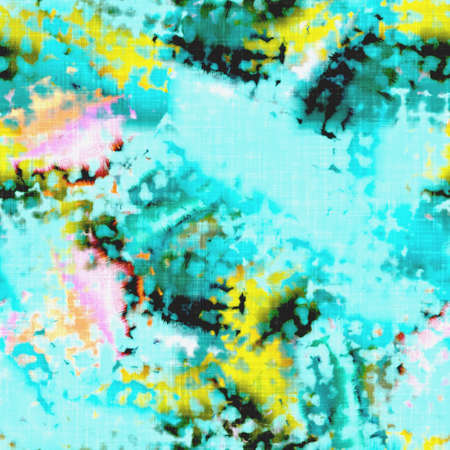 Messy summer tie dye batik beach wear pattern. Seamless colorful stain space dyed effect fashion. Washed out soft furnishing background.の写真素材
